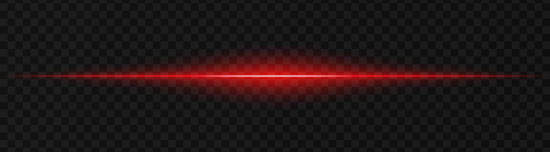 Vibrant red horizontal light beam on a dark, transparent background, perfect for sci-fi, digital graphics, or neon effects. Reflection, spotlight, wallpaper vector