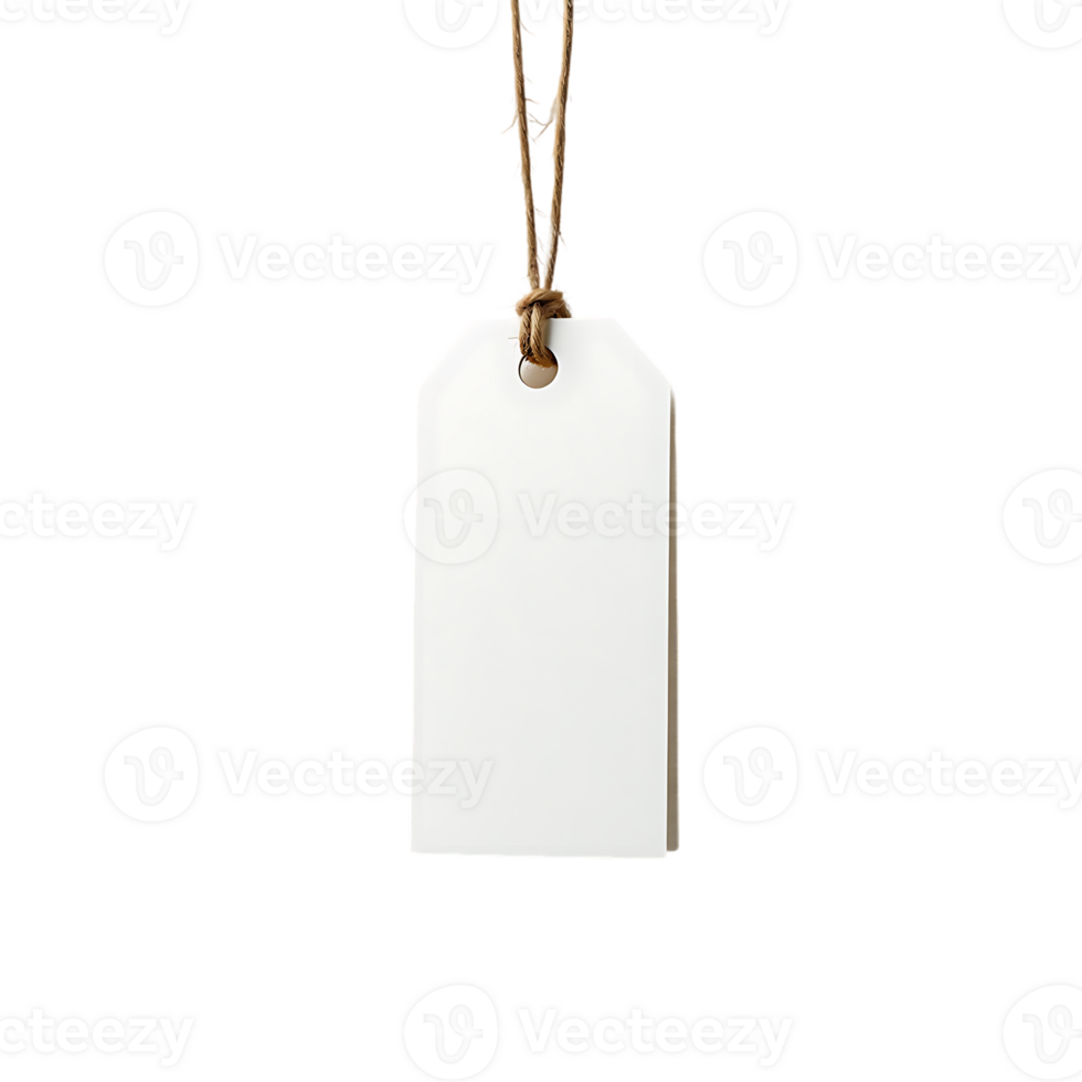Blank price tag with a string, perfect for product labeling and organization, isolated on a clear background for versatility. png