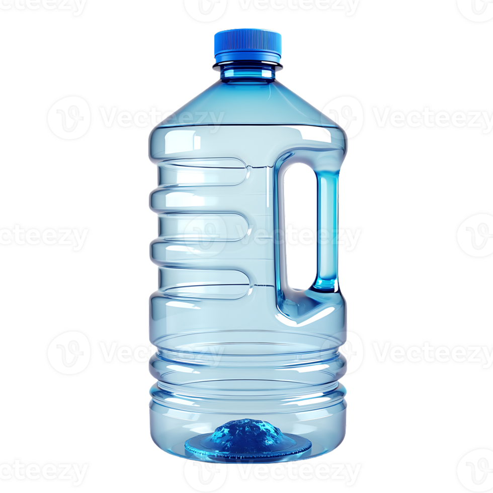 Reusable plastic water bottle with a blue cap, ideal for staying hydrated during exercise and travel, isolated on a transparent background. png