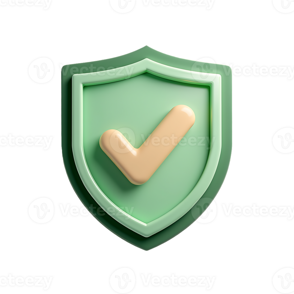 Stylish 3D green shield icon with a checkmark, beautifully cut out and isolated for clarity in digital projects. png