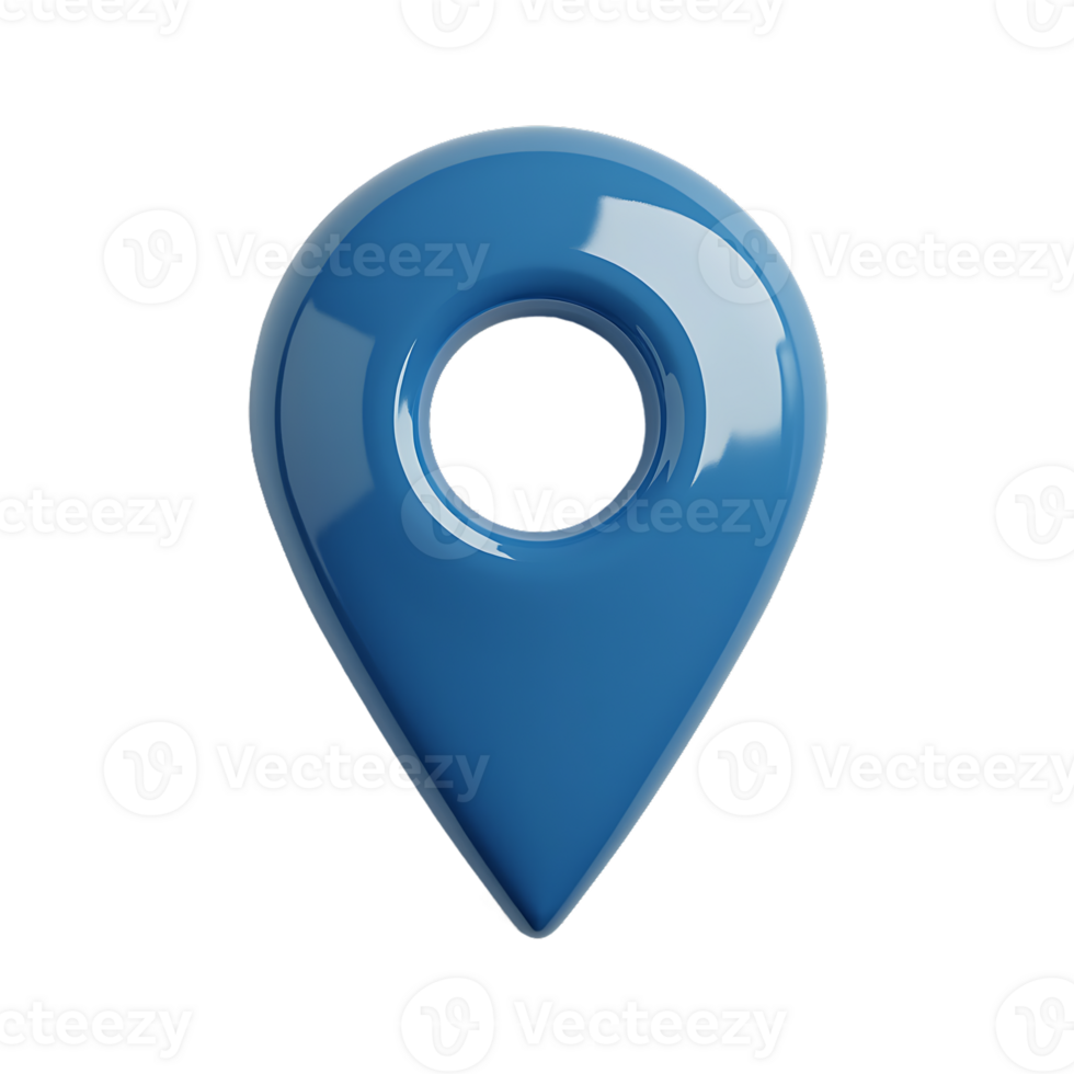 Isolated 3D blue location marker on a transparent background, suitable for travel and mapping applications. png