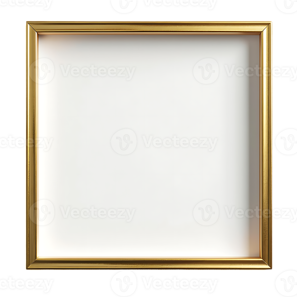 Elegant square gold frame with a simple design, ideal for art or photo displays, isolated png