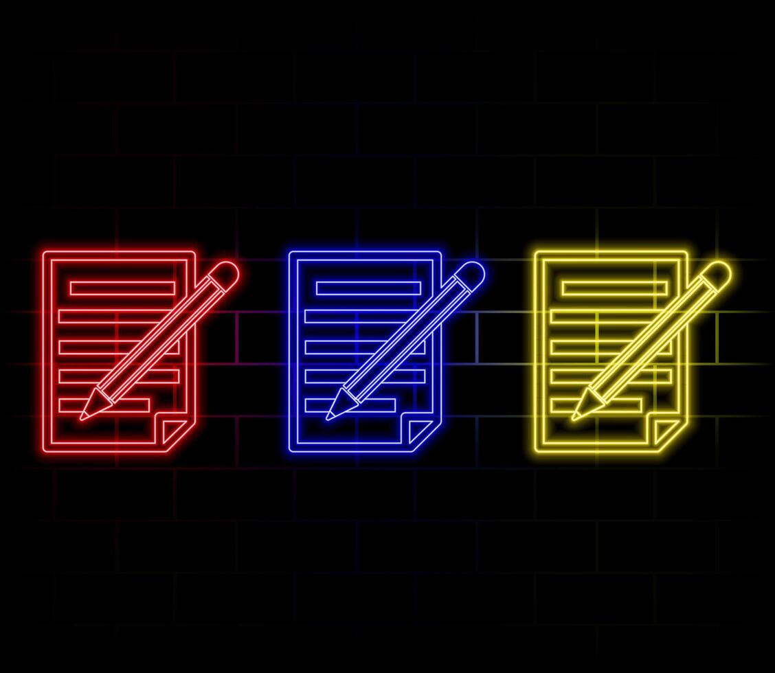 Glowing neon line Clipboard with checklist icon isolated on black background. Control list symbol. Survey poll or questionnaire feedback form. vector