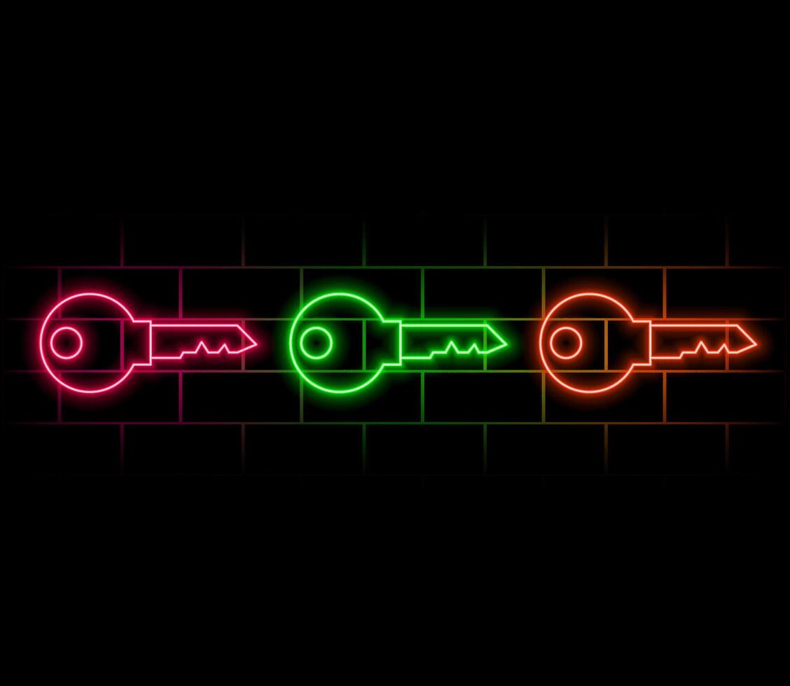 For rent house, concept. Real estate agent holds the key from the home. Neon style. illustration vector