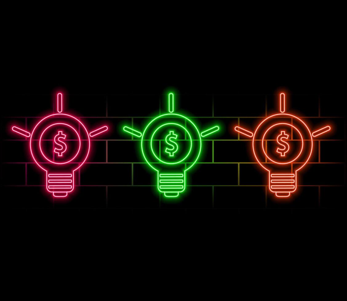 Outline neon money lamp icon. Glowing neon lamp with dollar sign, invest money idea. Creative idea for profit startup and money earn, business innovation and investment solution. vector