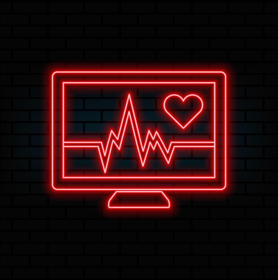 Heartbeat neon icon set. Glowing heart with pulse sign. illustration vector
