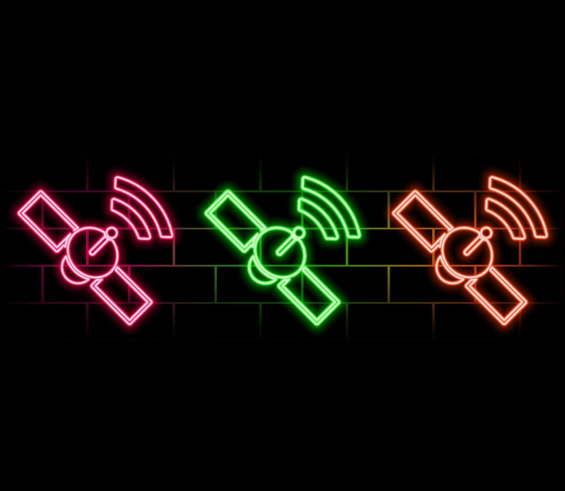 satellite blue neon icon .Transparent background. Blue neon icon vector