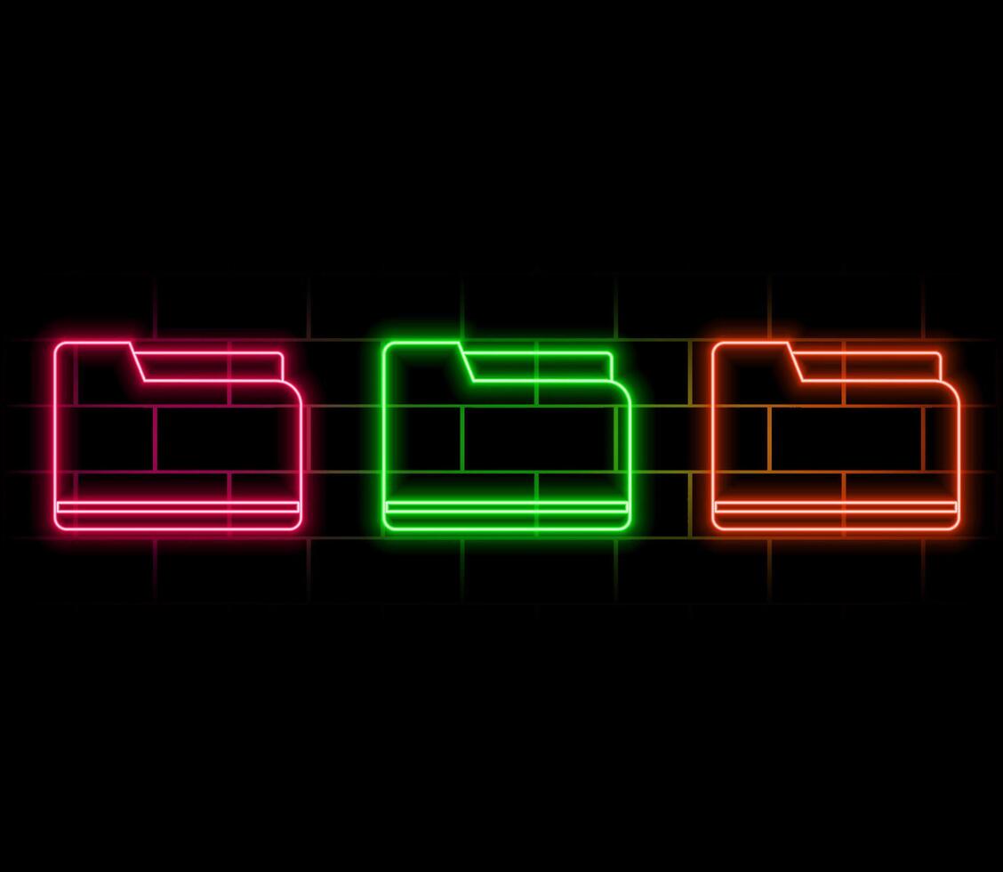 Outline neon file folder icon. Glowing neon folder frame with document sign. Business report folder, document storage, contract and certificate directory, agreement sheet. icon set vector