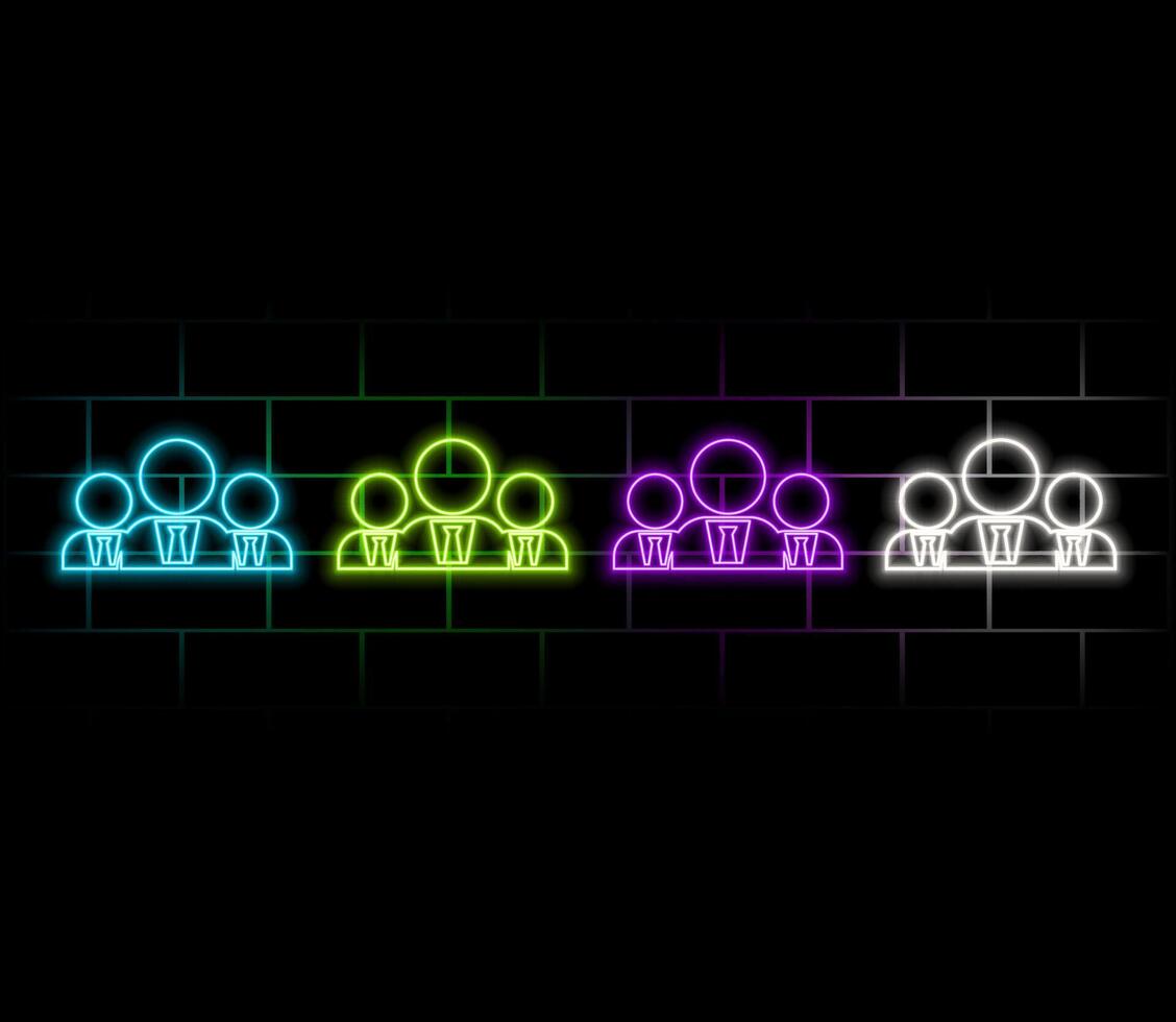 Outline neon community icon. Glowing neon team work and collaboration, social group pictogram. Business club and community, people, teamwork and partnership, company, user audience. icon set vector
