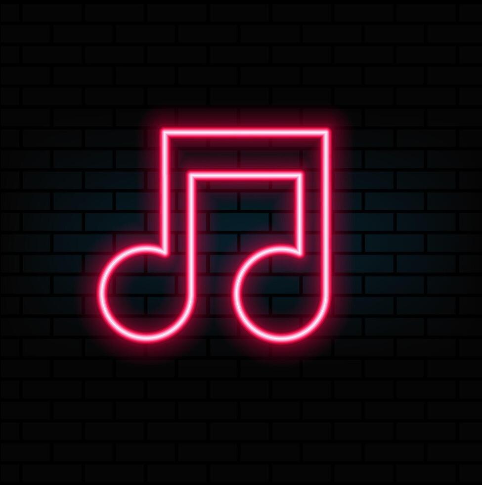 Neon music note icon. Glowing neon note sign, melody in vivid colors. Music festival, radio show, musical evening, karaoke, audio record. Icon set, sign, symbol for UI. illustration vector