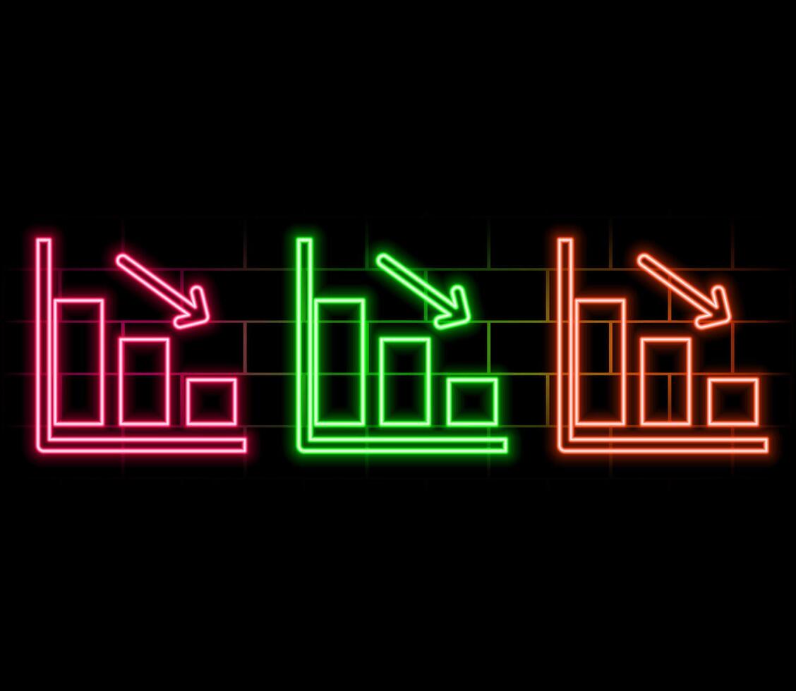 Falling Chart neon light sign . Glowing bright icon Falling Chart isometric sign. transparent symbol illustration vector