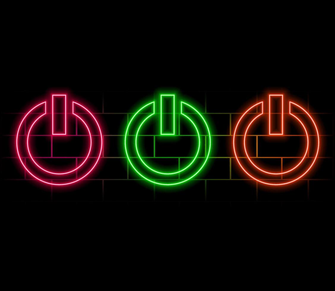 Neon glowing power button icon. Neon light power button turning on and off. neon Power Button icon on the black background. vector