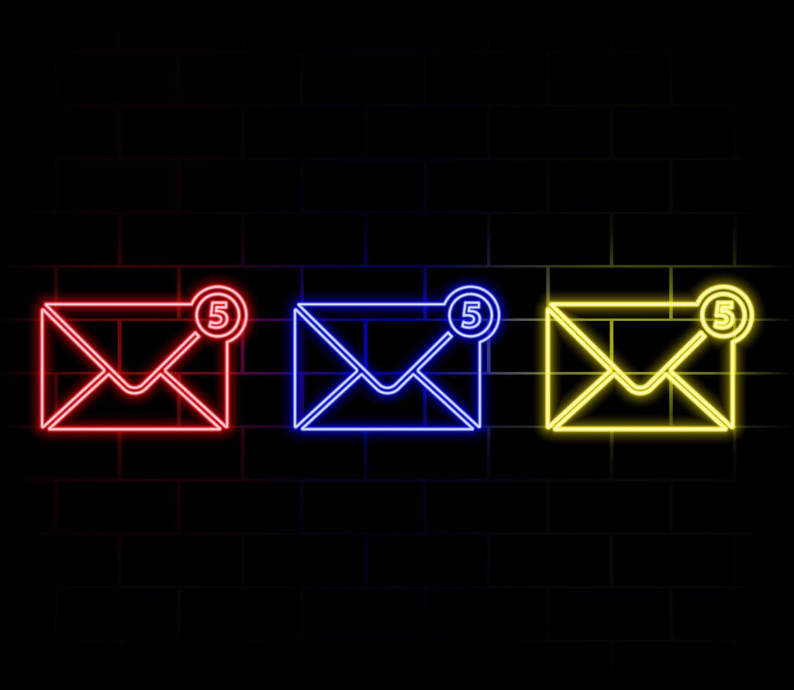 Neon light speech bubble. Mail delivery line icon. Message correspondence sign. E-mail symbol. Neon light background. E-mail glow line. Brick wall banner. vector