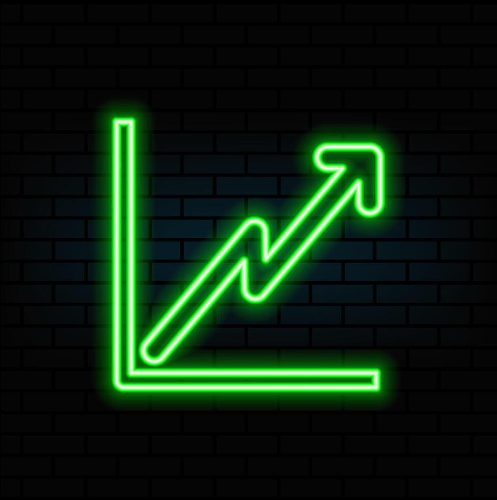 Outline neon growth arrow bars icon. Glowing neon upward chart trend sign, rise arrow bars. Financial forecast, rise in shares, growth level, increase profit, growing trend. vector