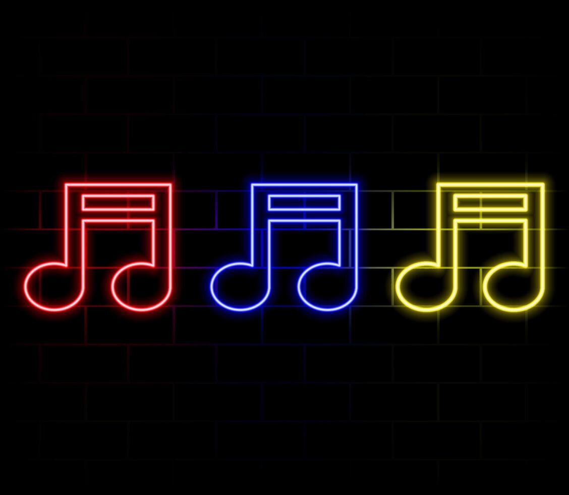Neon glowing icon of colorful musical notes. illustration of music note consisting of neon outlines. Music concept illustration for poster, flyer or banner design. vector