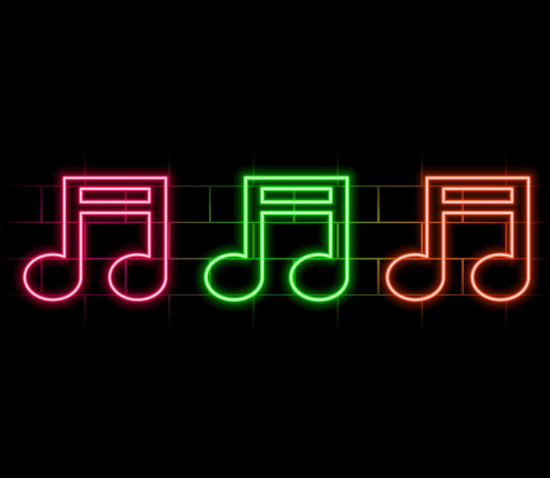 Set of neon musical notes, illustration. vector