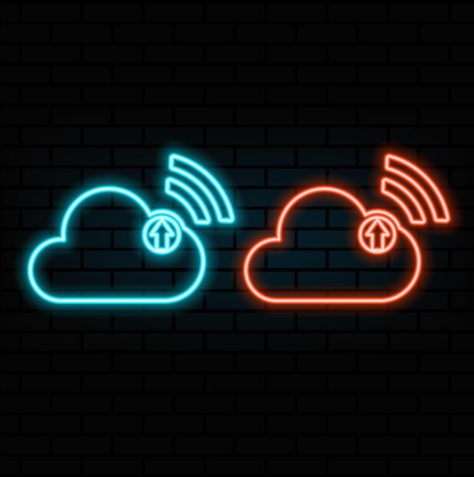 cloud upload icon and illustration isolated on a white background. Premium quality for mobile apps, user interface. neon style.. orange color. vector