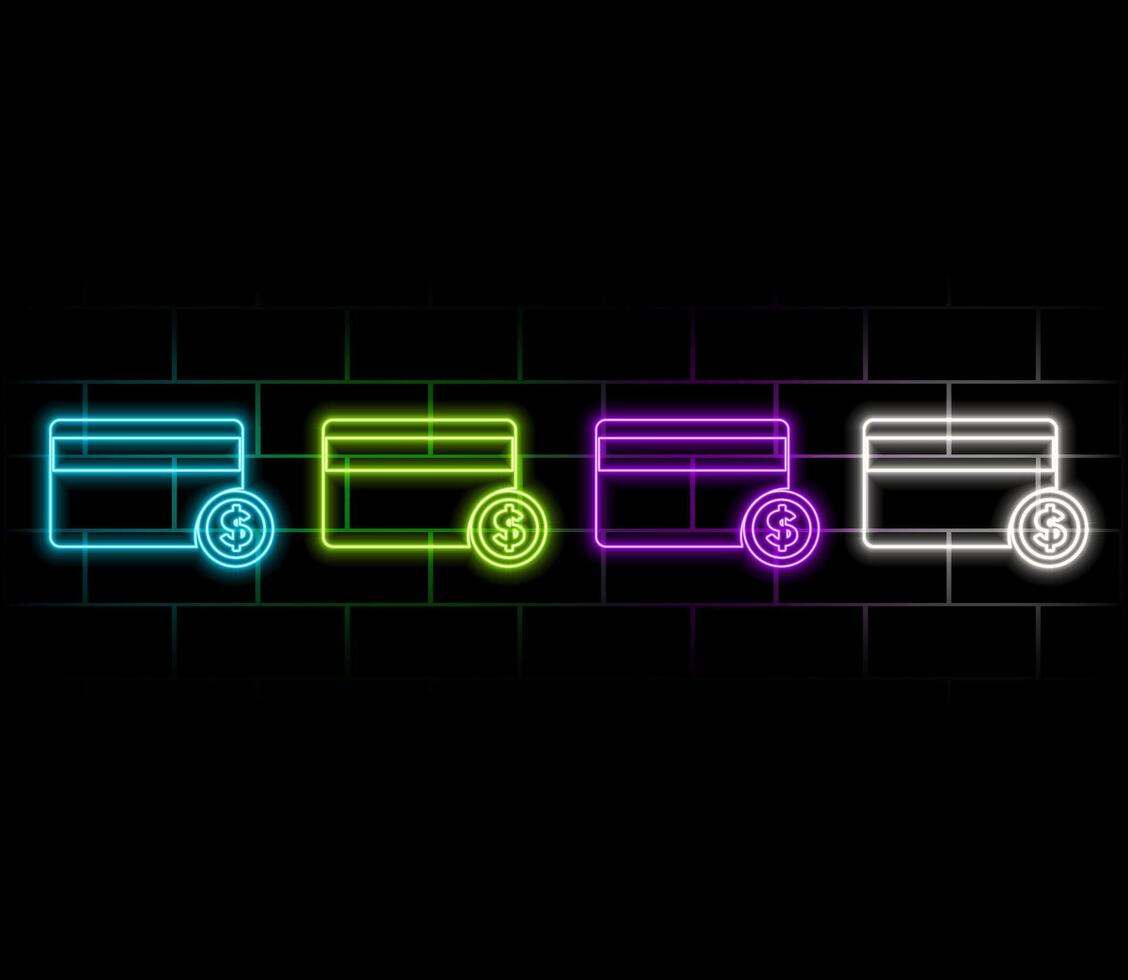 ATM, credit card simple icon. Project plan. Blue neon style on button. vector