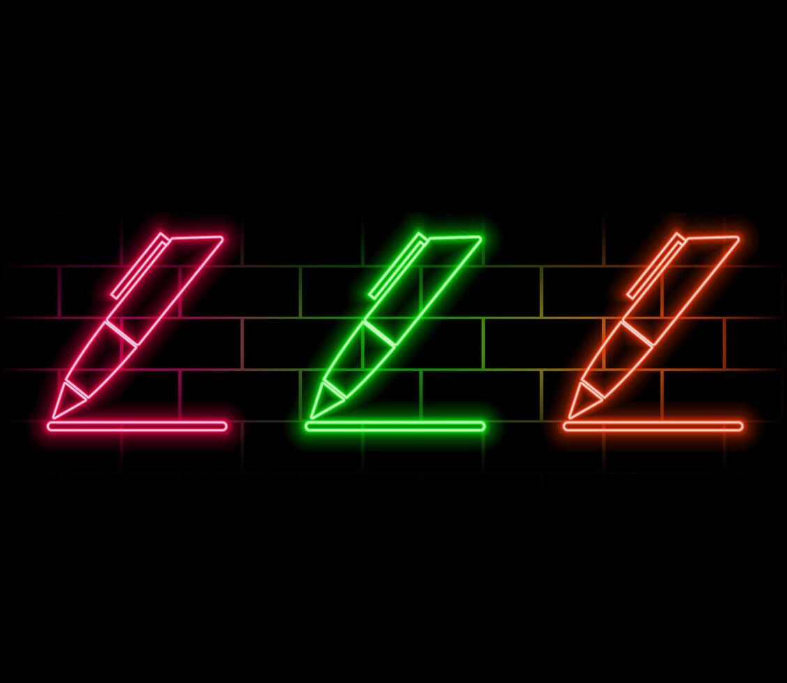 Neon glowing brown color editing pen icon. pen icon with a glowing neon effect..pink vector