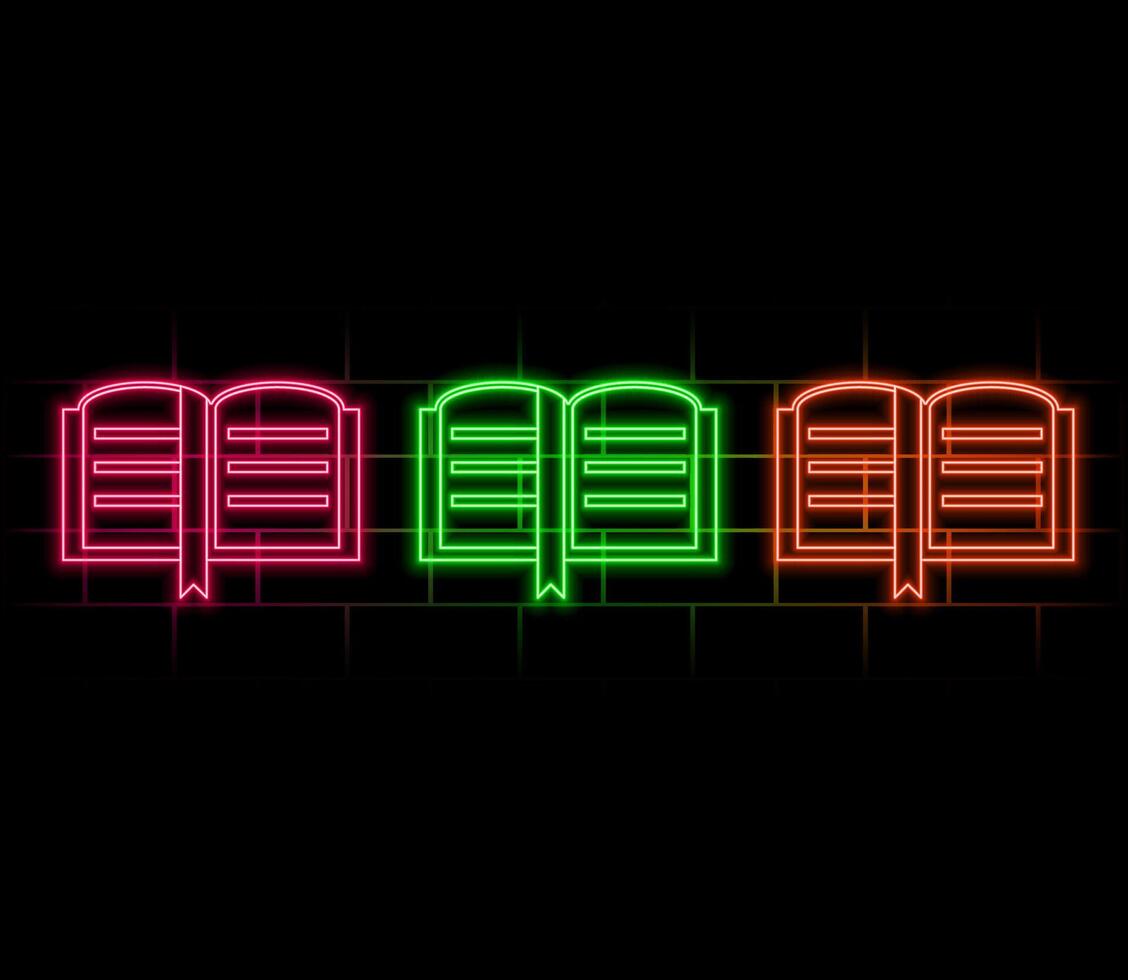 Notebook neon sign. Notepad with text glowing icon. illustration for design. School concept. vector