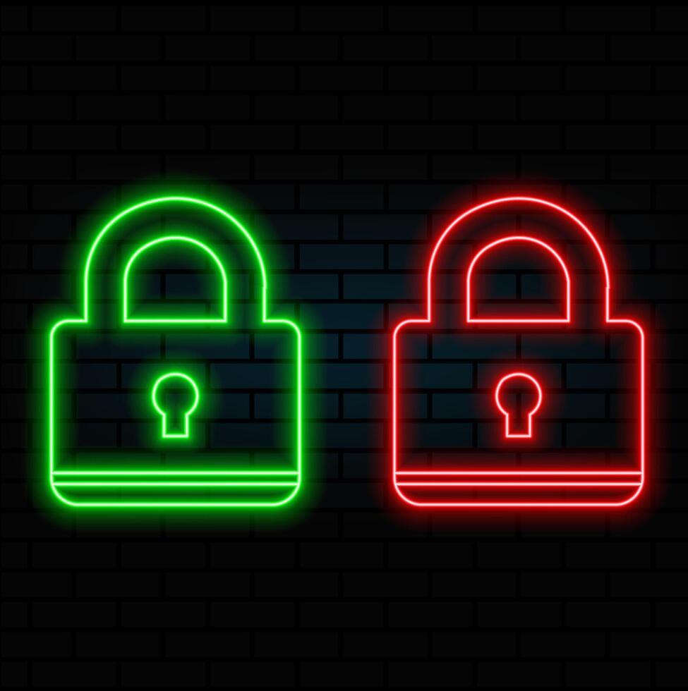 Neon padlock. Lock circle icon. vector