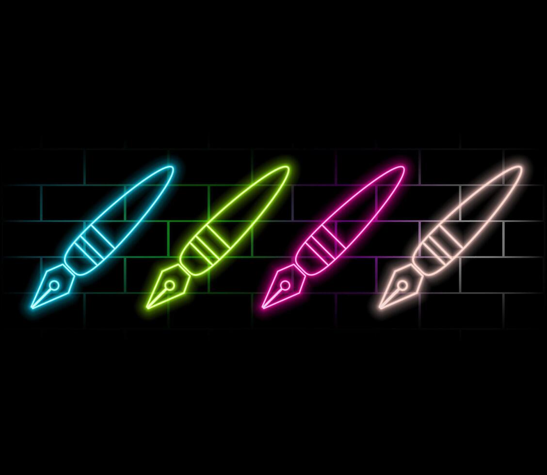 Glowing neon line Fountain pen nib icon isolated on black background. Pen tool sign. Illustration.green vector