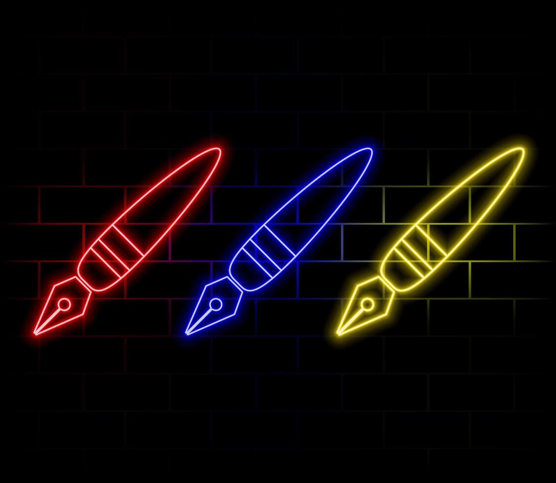 Glowing neon line Fountain pen nib icon isolated on black background. Pen tool sign. Illustration vector