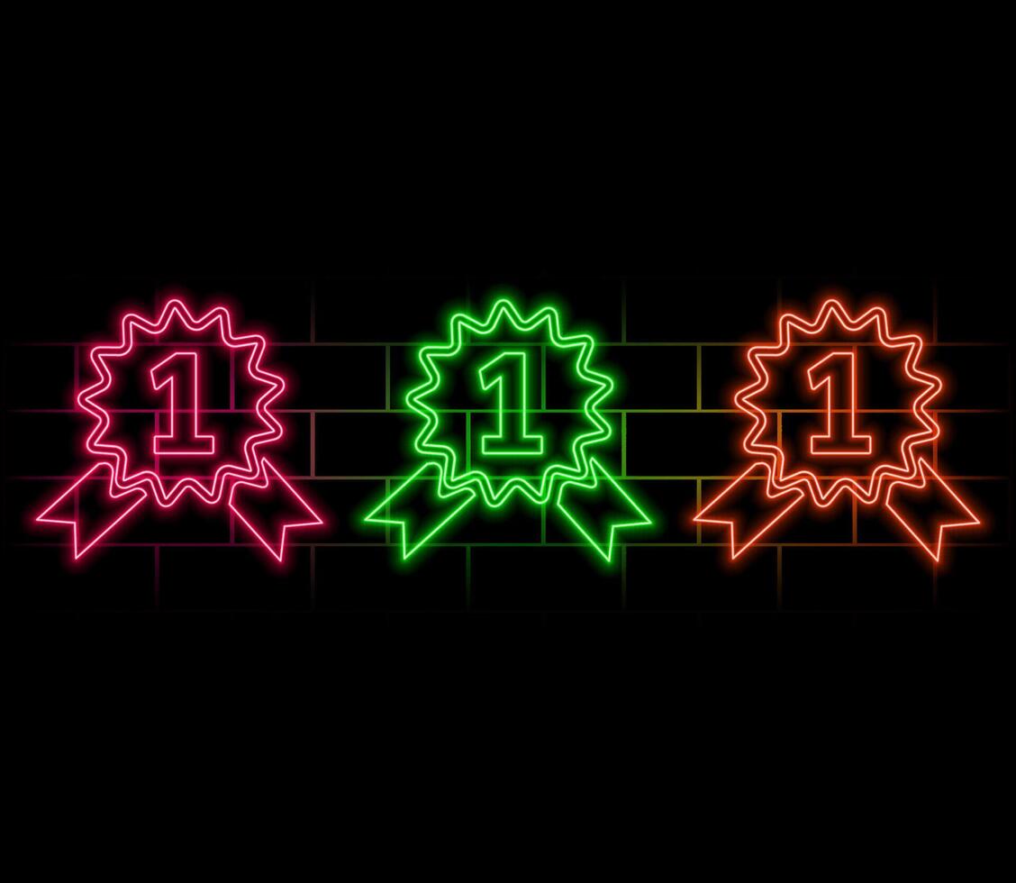 Award Medal Of Number One With Olive Branches yellow glowing neon icon vector