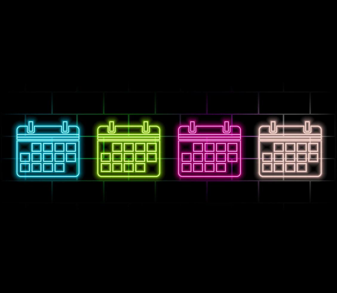 Calendar with checkmark neon icon in line style. Save the date, tick symbol. illustration..green vector