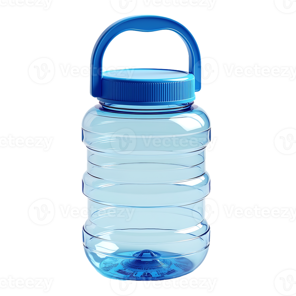 A reusable plastic water bottle with a blue cap, perfect for staying hydrated during exercise and travel. Eco-friendly and practical. Isolated on transparent background, . png