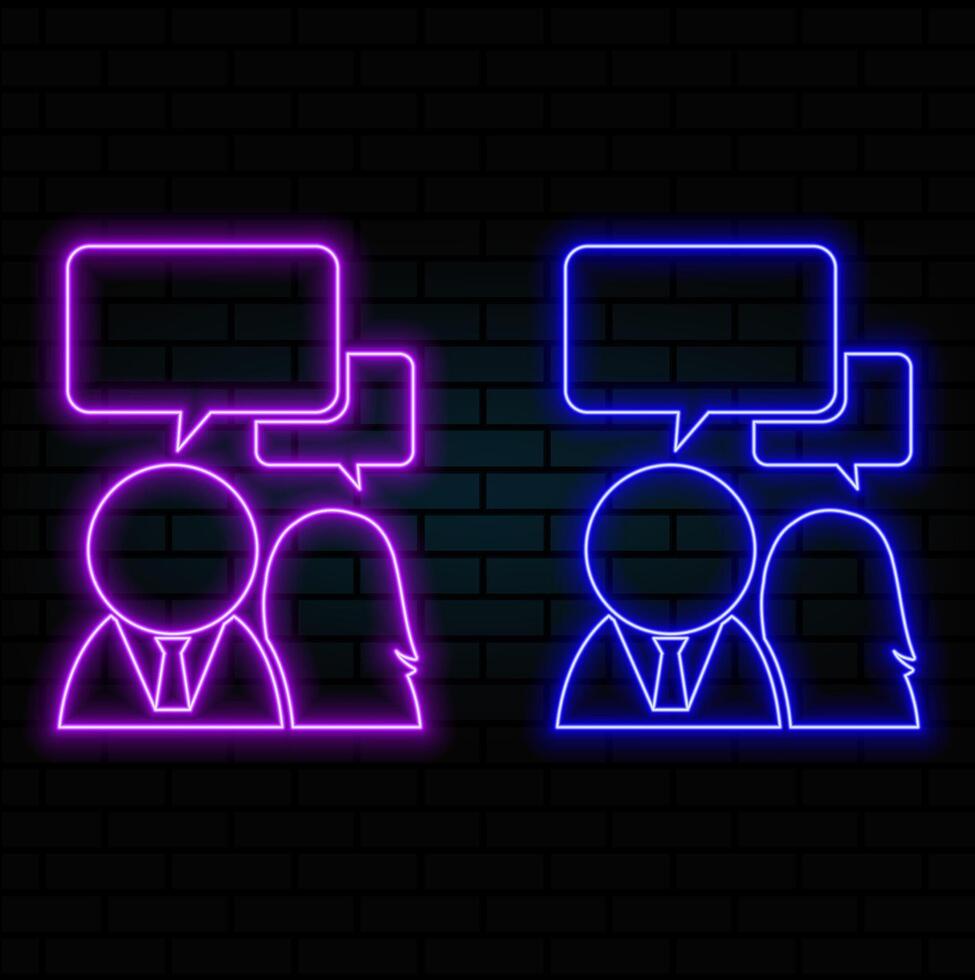 Man With Speech Bubble Line Icon, neon style, Speak Concept. Dialog, Opinion, Brainstorm Linear Pictogram. Communication In Chat Outline Symbol. Customer Feedback. Editable. Isolated Illustration. vector