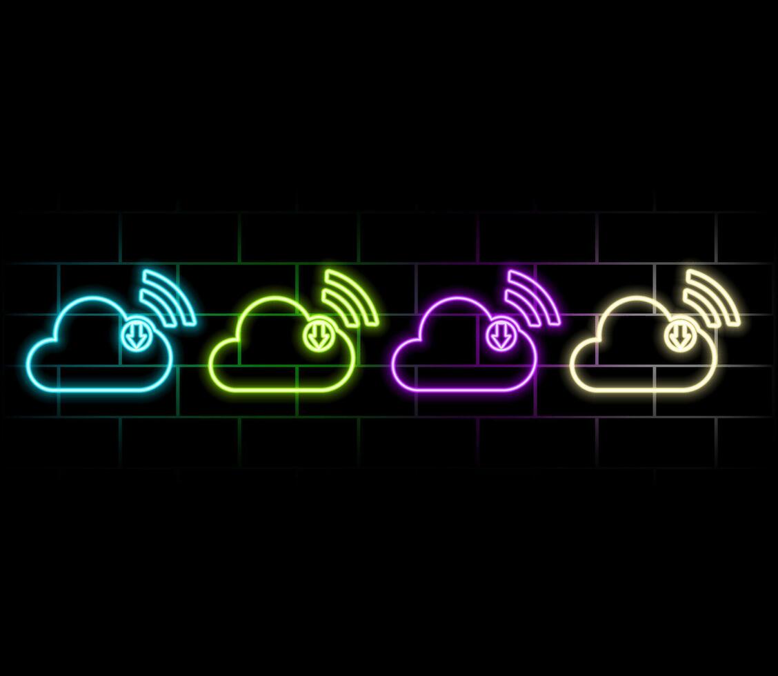 download multimedia file document from cloud management. download digital file of image and content. App with data transfer notification icon. neon style. vector