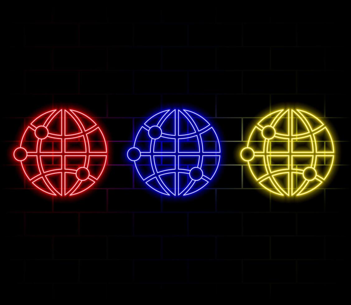 A set of neon globes icons. Logo of the planet earth in different colors. vector