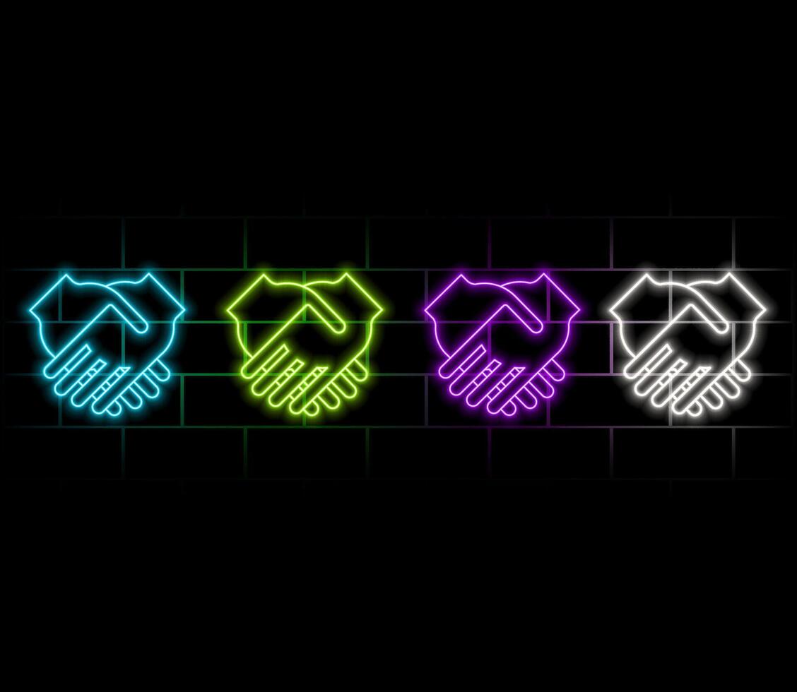 Shaking hands neon icon in line style. Business handshake symbol, greeting shake. illustration. vector