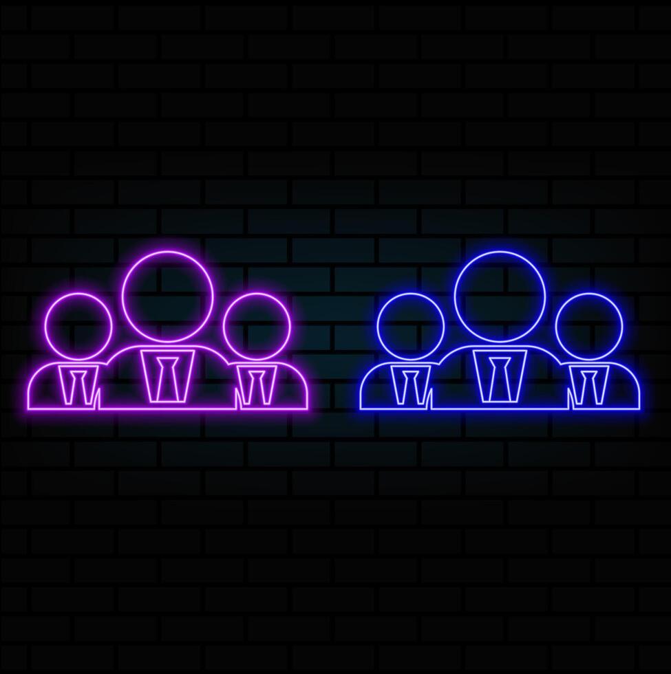 Neon light glow effect. conference line icon. Online meeting sign. teamwork symbol. 3d line neon glow icon. Brick wall banner. conference outline. vector
