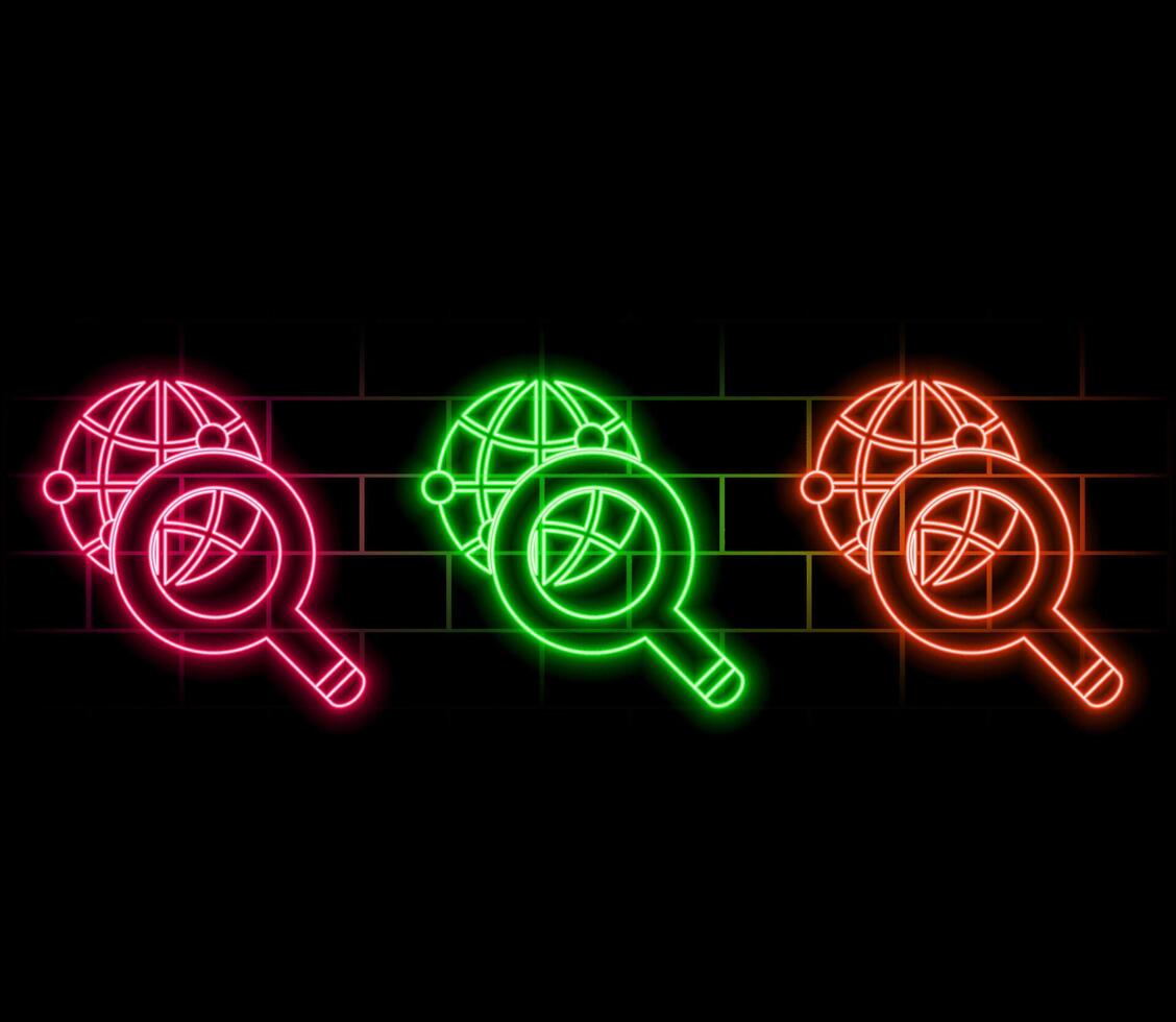 globe and magnifier neon icon. Elements of Navigation set. Simple icon for websites, web design, mobile app, info graphics vector