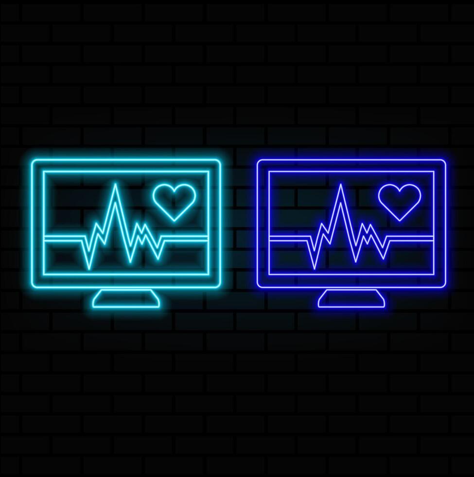 Heartbeat neon icon set. Glowing heart with pulse sign. illustration. blue. vector