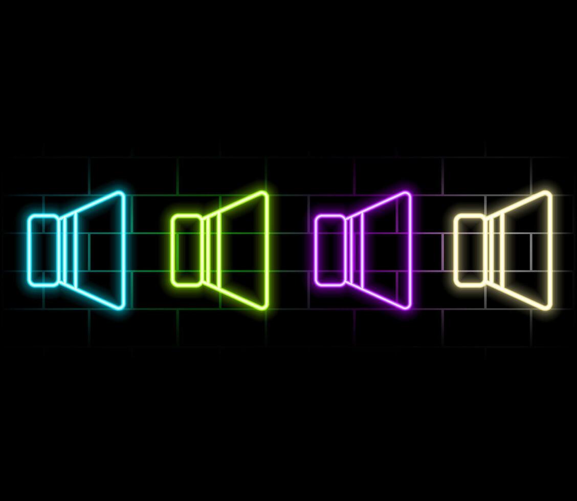 Neon megaphone in hand icon design. Communicate creative microphone sign. Unique and realistic neon icon. Linear icon on blue background. vector