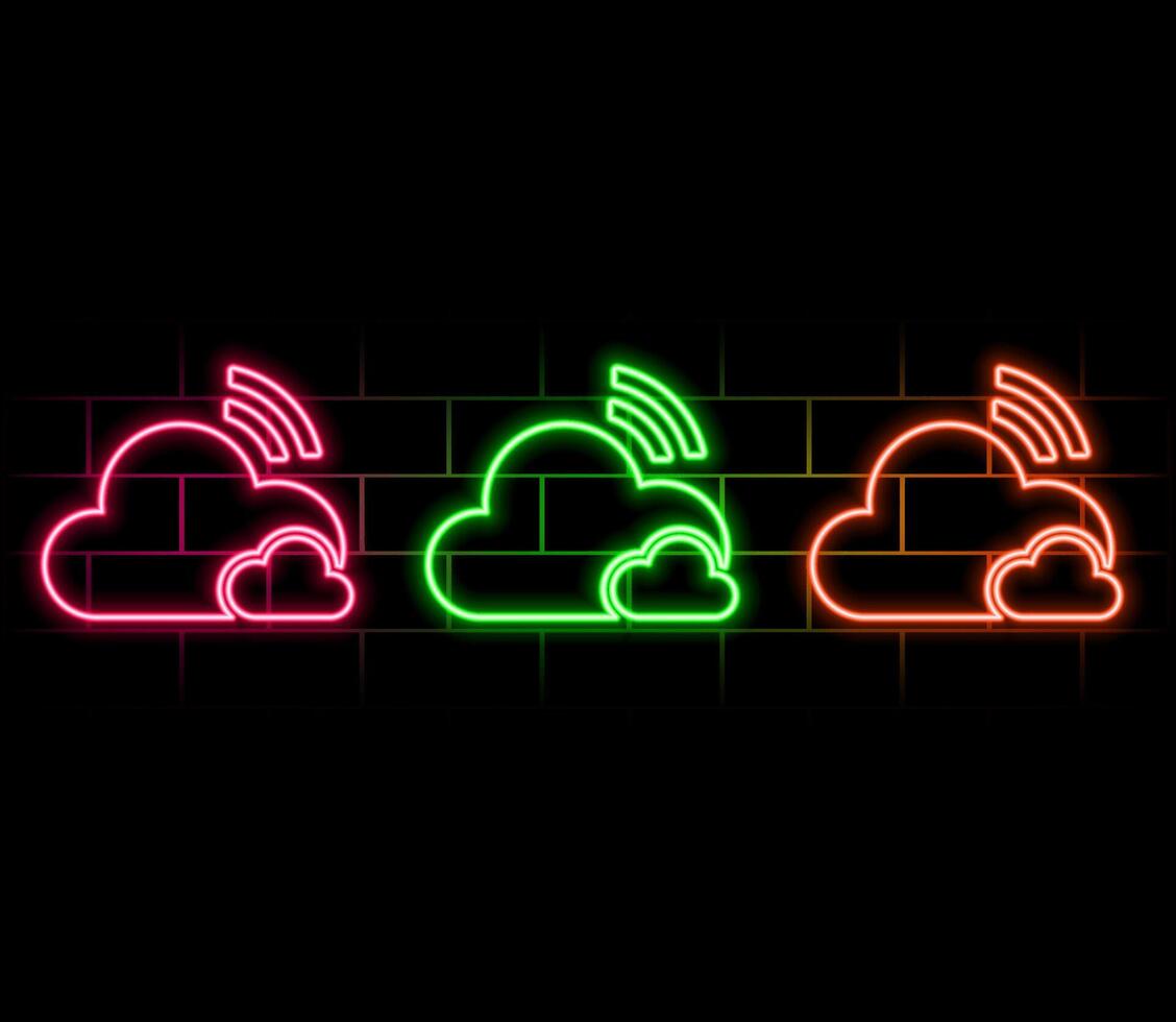 Wifi wireless internet cloud signal flat icon for apps. . Neon style. pink color. vector
