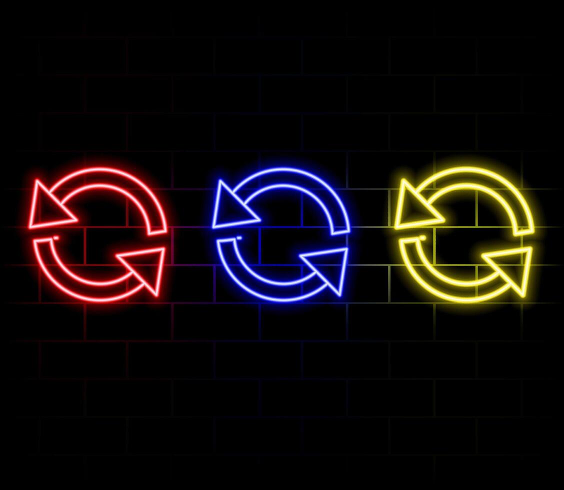 Outline neon coin convert icon set. Glowing neon token exchange sign with arrows. Crypto currency conversion, money cashback, refund, swapping token market, reinvest, virtual coin trade. icons vector