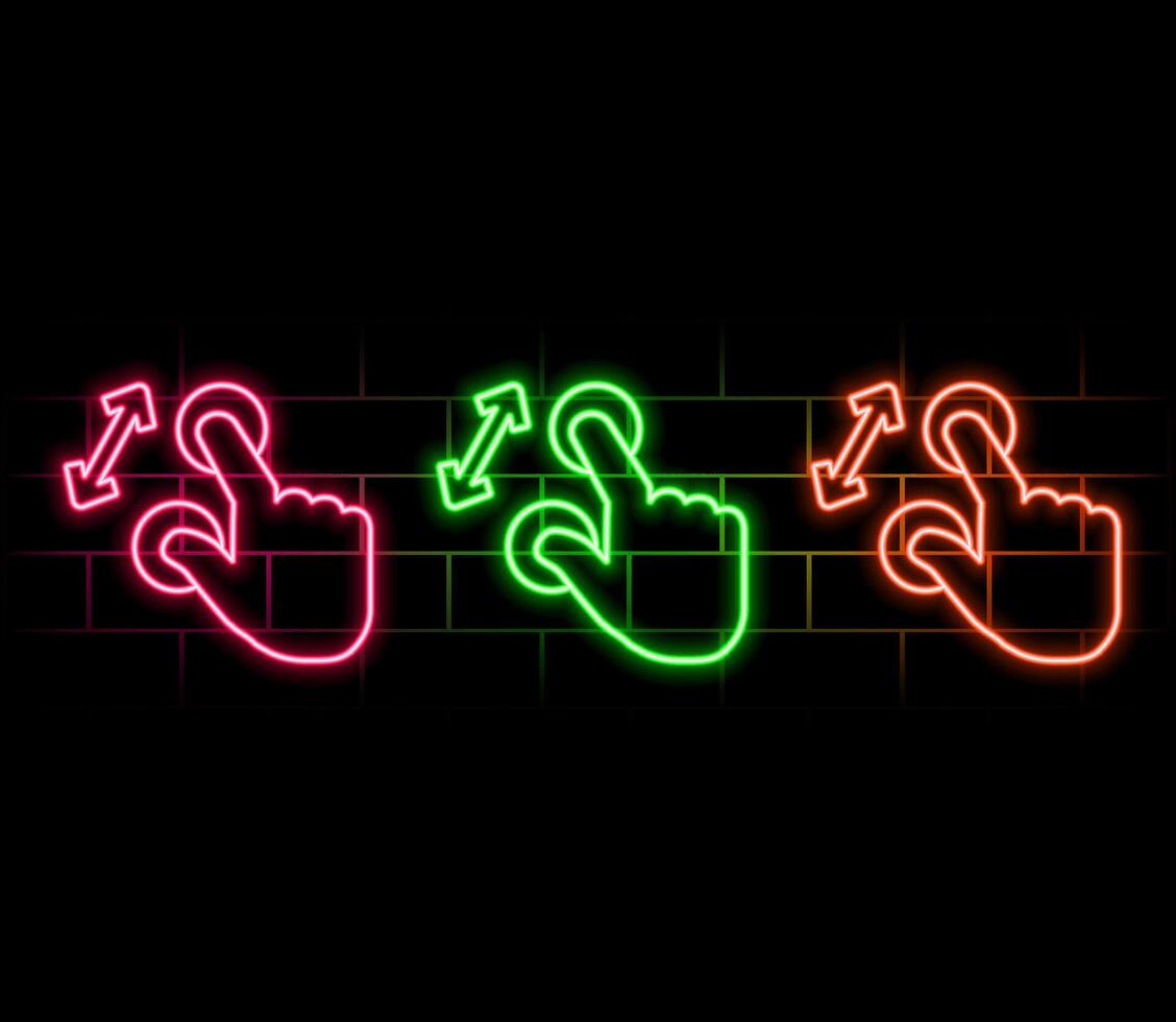 Hand icon. touch screen circle effect. neon style. pink color. vector