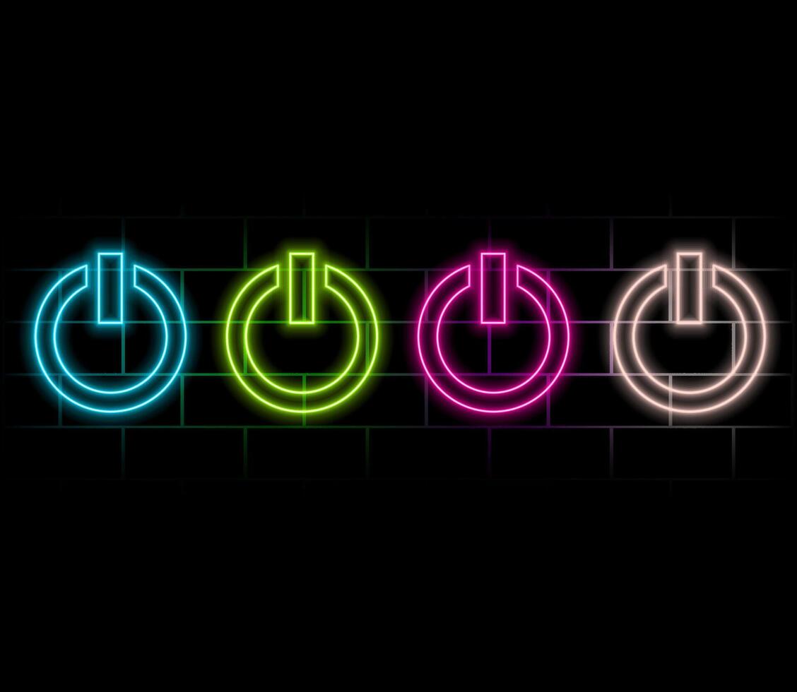 Power button blue glowing neon ui ux icon. Glowing sign logo isolated on brick wall. vector