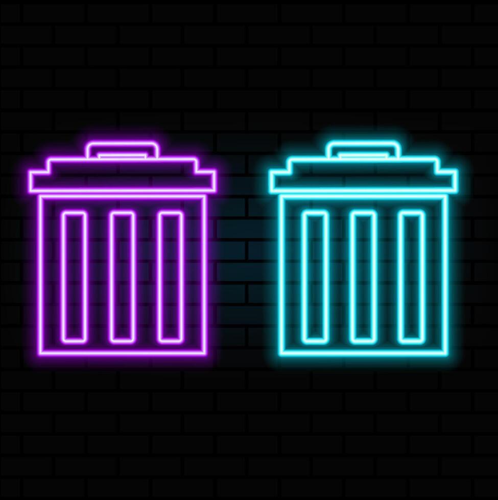 Neon recycle bin icon. trash neon icon. Glowing neon line Recycle bin with recycle symbol icon isolated on black background. vector