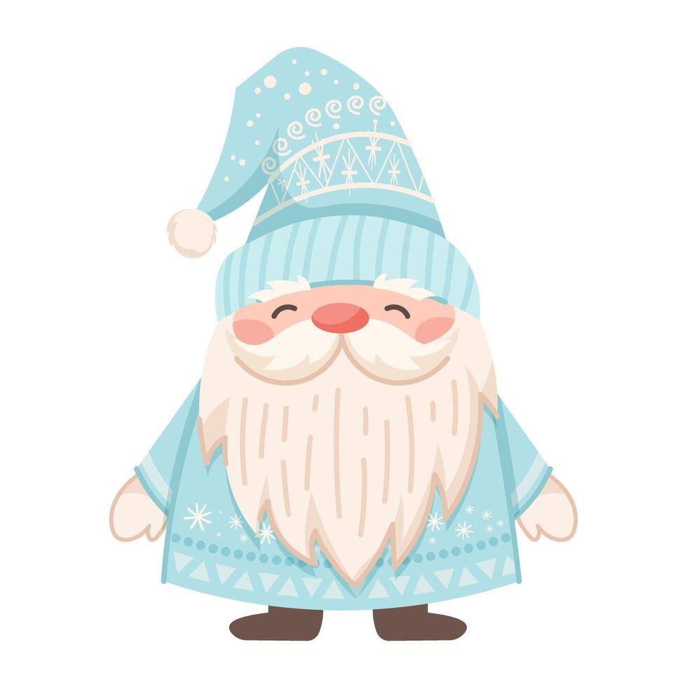 Cute Christmas Blue Dwarf. Scandinavian dwarf for kids with long beard. character vector