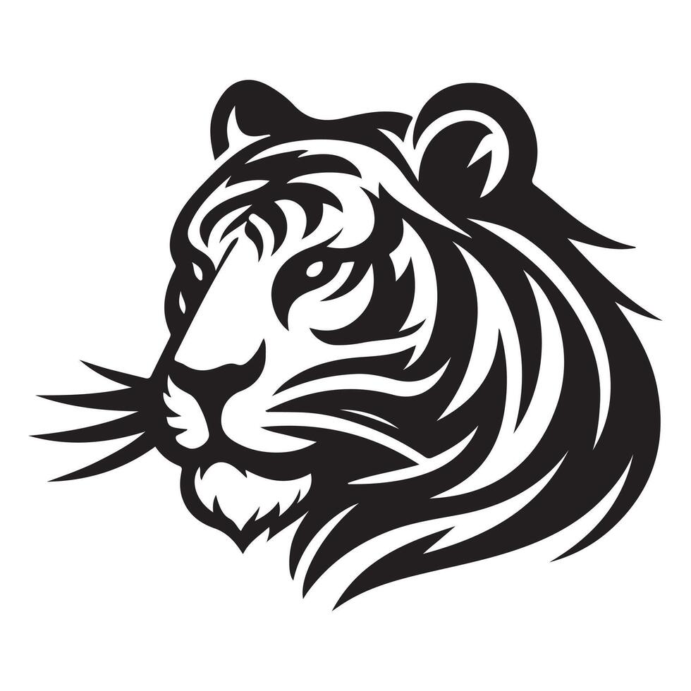 Hand-drawn digital art illustration of a tiger head vector