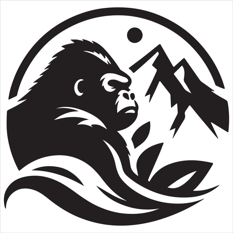 Graphic artwork of a black and white isolated gorilla icon vector