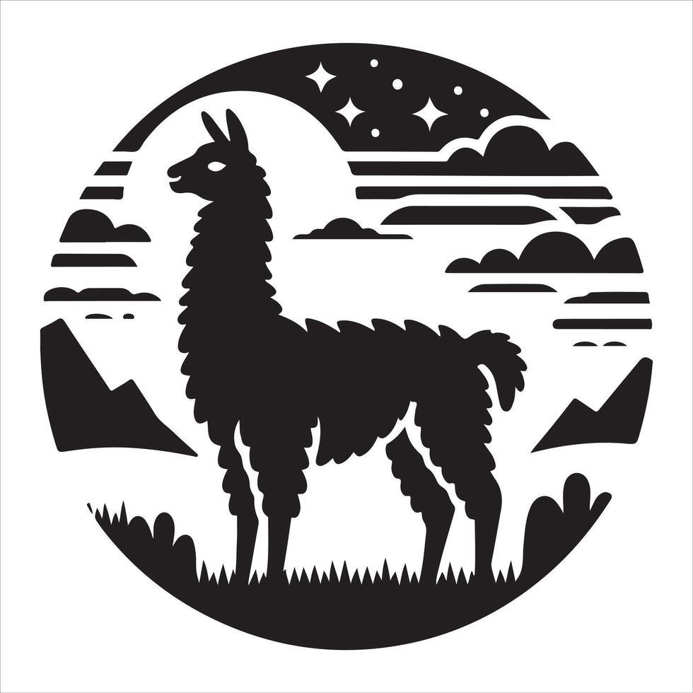 Graphic artwork of an alpaca silhouette vector