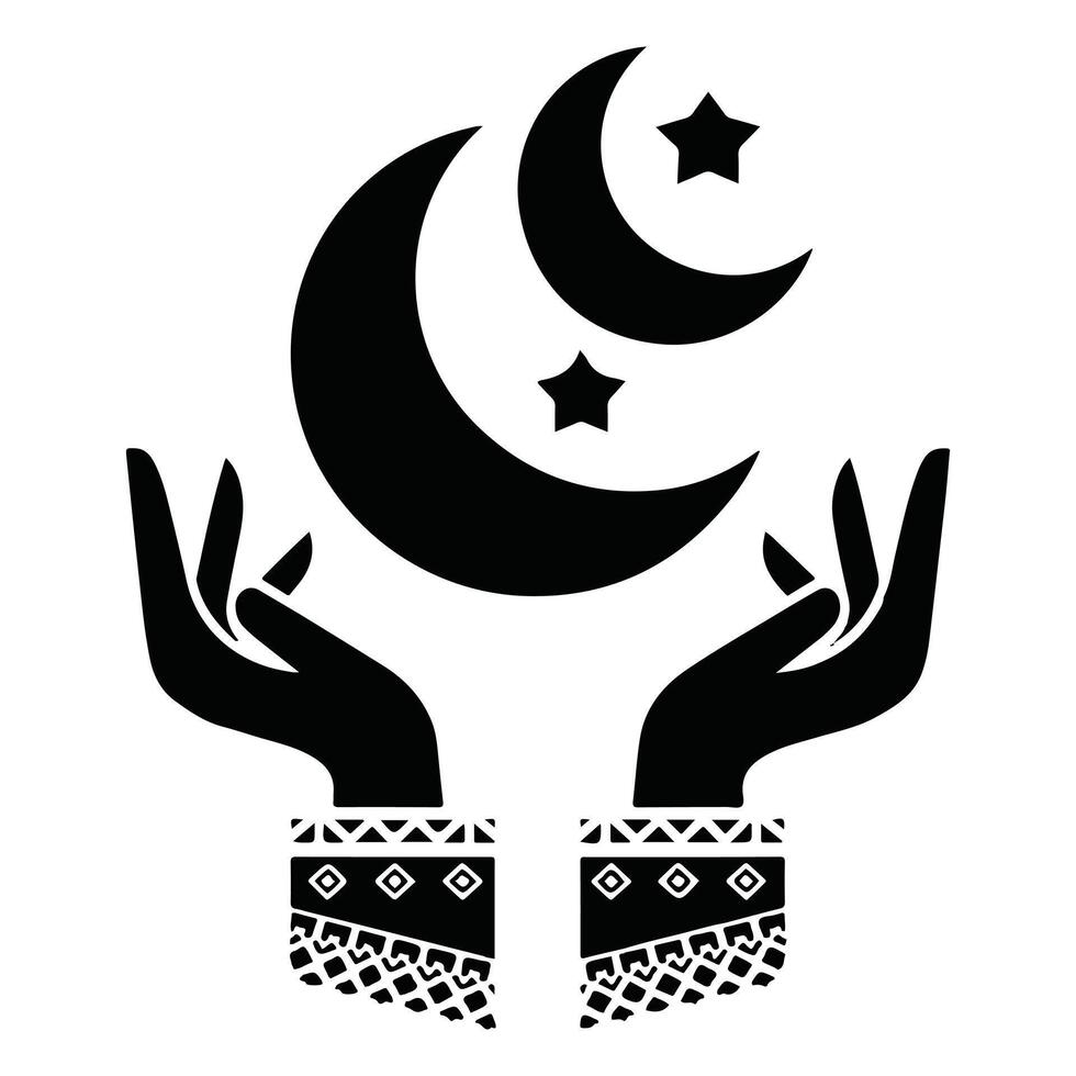 An isolated black graphic silhouette of a Muslim praying on a white background vector