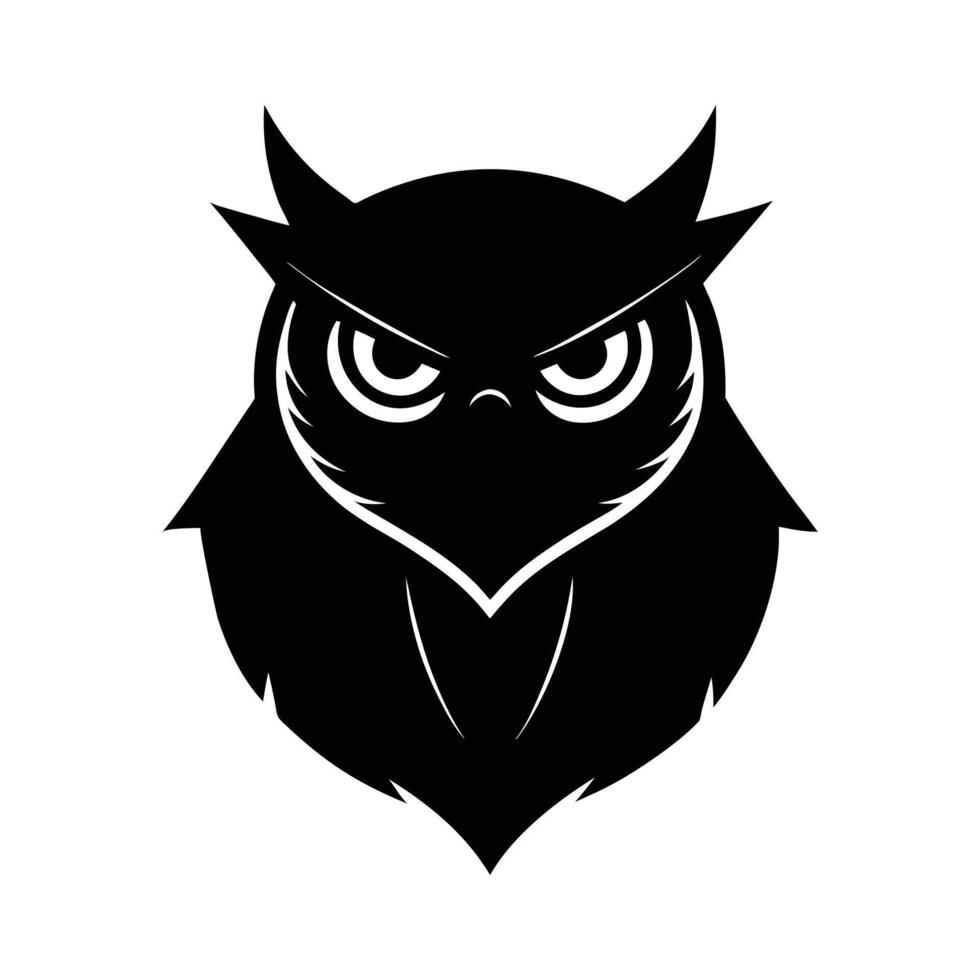A black owl angry face and a white background vector