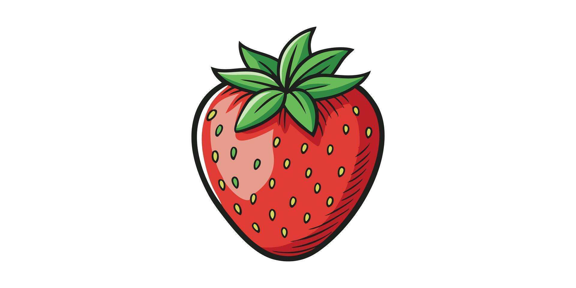 Flat drawing of a strawberry with green leaves vector